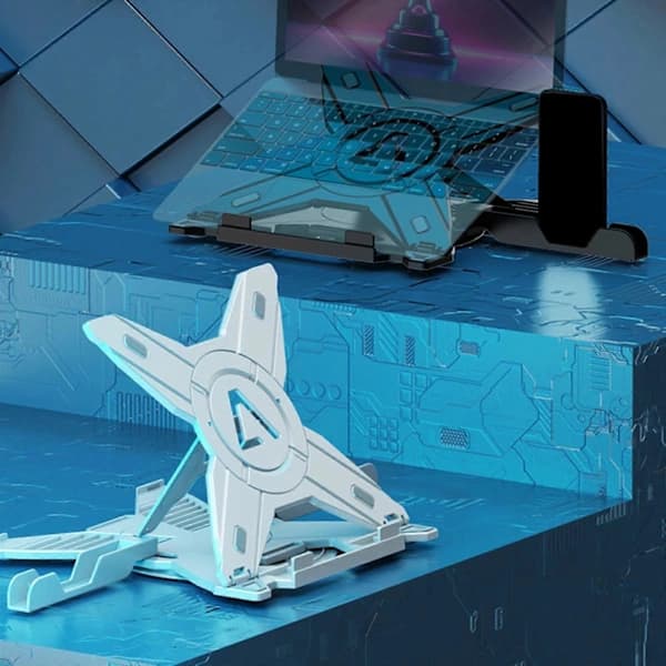 (pow yeah!) Laptop Stand with Phone Holder, Accessory, Stable, Sturdy, 360 Degree Rotation, White