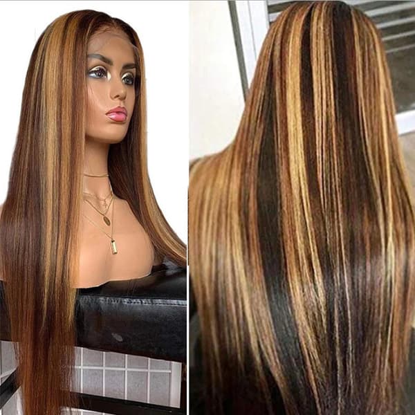 Highlights Ombre Blond Paryk til Kvinder Syntetisk Langt Glat Hår