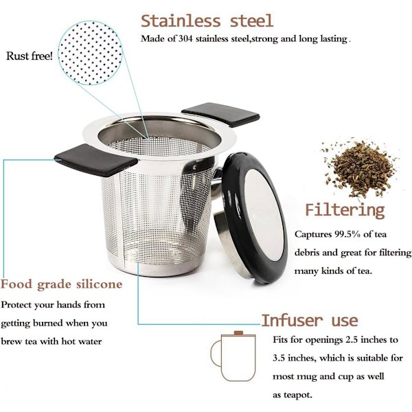 Te-filter i rustfrit stål, teinfuser, tesigte med fine huller