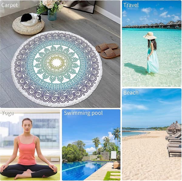 Rundt Mandala Strandhåndkle, Mikrofiber Strandhåndkle, Lett Strandteppe