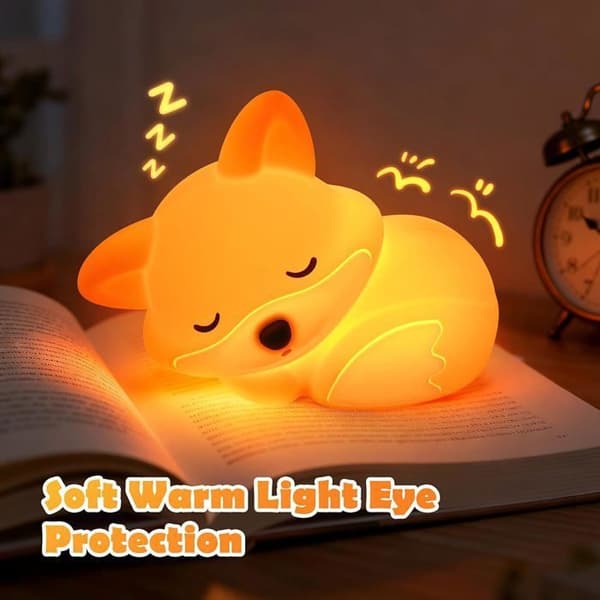 1 Silicone Fox Night Light, Rechargeable Touch Sensitive with Adjustable LED, Soft Night Light for a Girl's or Child's Bedroom.