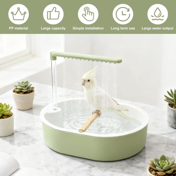 Bird bath, 32 x 26 cm, for parakeets, polypropylene, automatic rainwater circulation, bird shower, with 26 water outlets for green