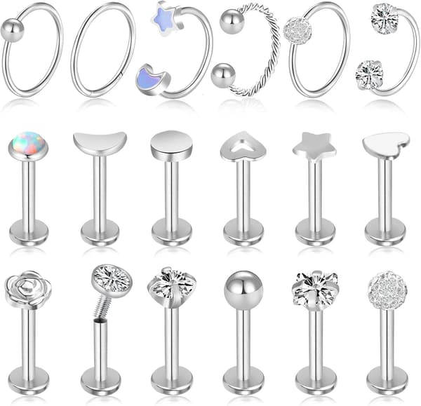 12-25 Stk. 16G Tragusøreringe til Kvinder Mænd Brusk Labret Stud Piercing Smykker Sølv A - 18 Silver A - 18 Pcs