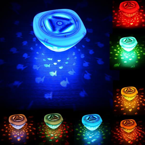 Floating Pool Lights, LED Fish Projector Lights, Battery Operated Multi-Color Lights, Fun Pool