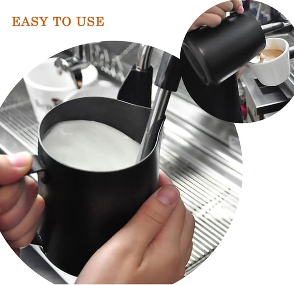 Espressokander i rustfrit stål, mælkeskummer til espressomaskiner Cappuccino Latte Art Sort, 350 ml