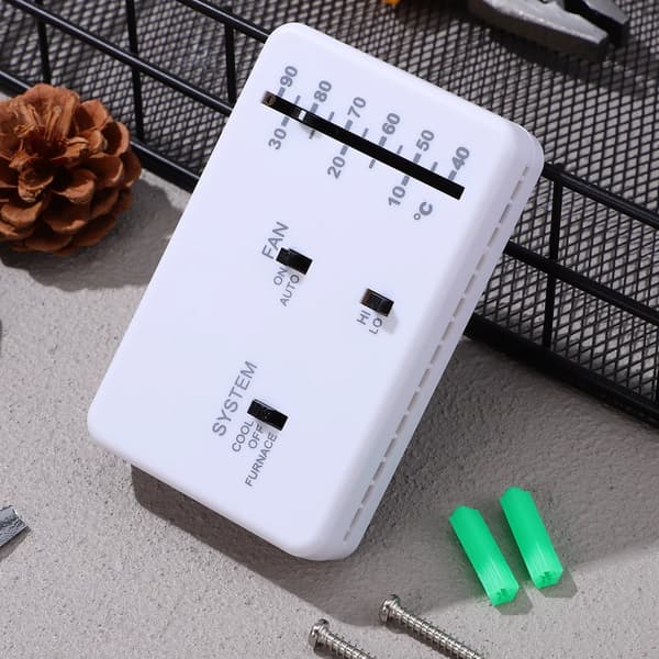 RV/Caravan Thermostat Replacement, Analog Manual Heat and Cool Controller with Clear Labels, White ABS