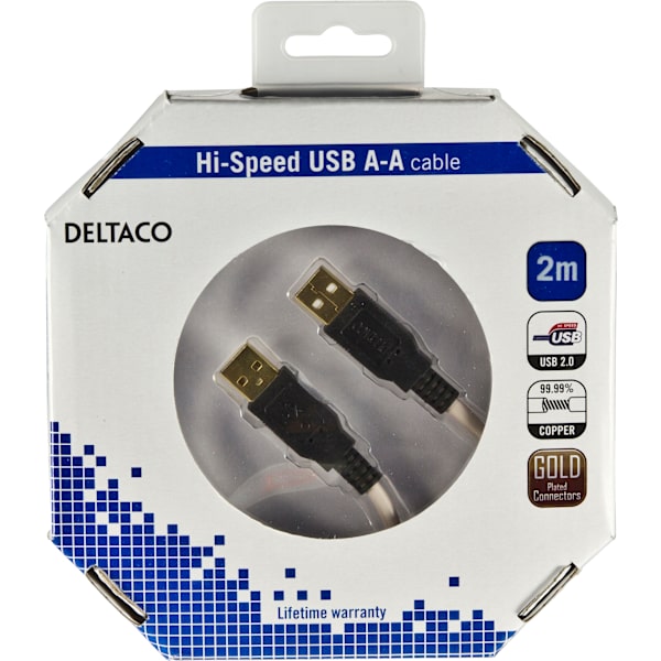 USB 2.0-kabel Typ A hane - Typ A hane 2m Grå