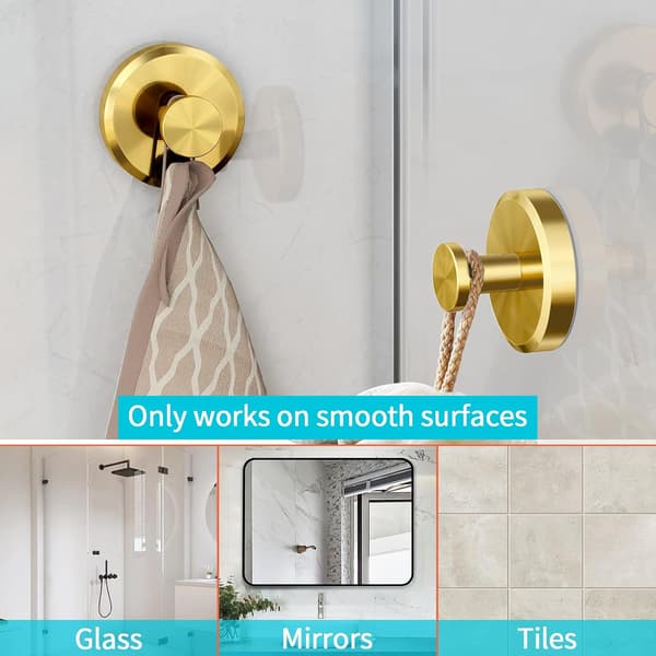 4-pack Vacuum Suction Cup Hooks with Strong Hold Towel Hanger Reusable Waterproof for Kitchen Bathroom Window Glass Gold