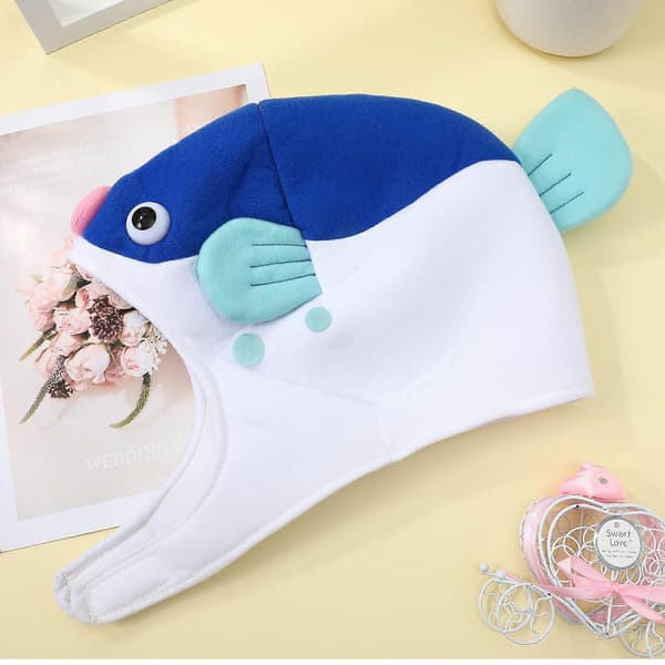 Puffer Fish Halloween Kostume Hat Plys Blå Partyhat til Voksne