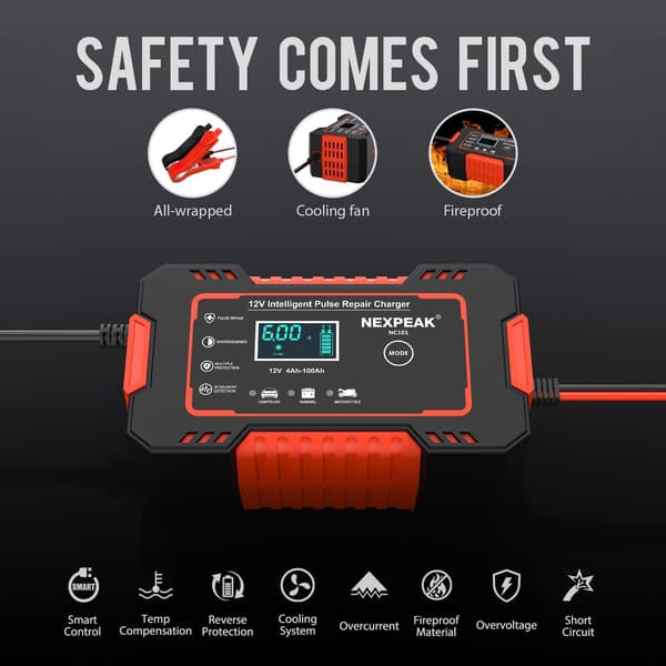 12V 6A intelligent batterioplader, automatisk batterioplader til bilvedligeholdelse