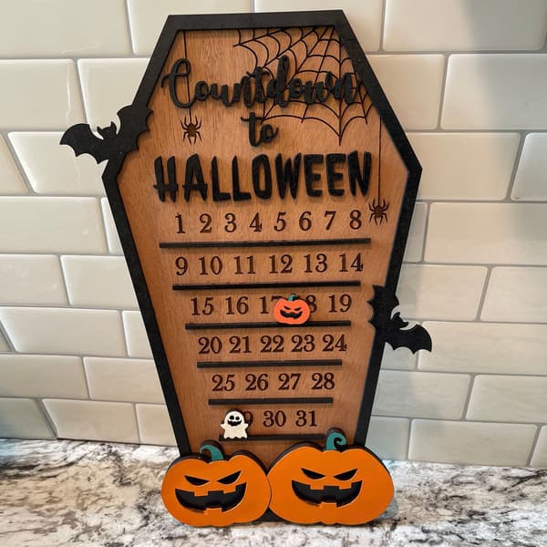 Halloweenkalender nedräkning pumpa fladdermus träprydnad väggdekoration hem vägg trä hängande skylt