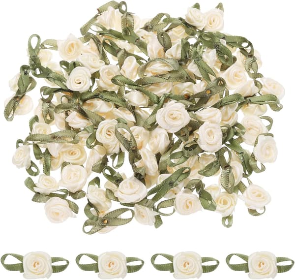 100 stk beige polyesterbåndroser 1,5x3 cm Mini til håndverk, hjemmeinnredning og DIY-prosjekter item_package_quantity