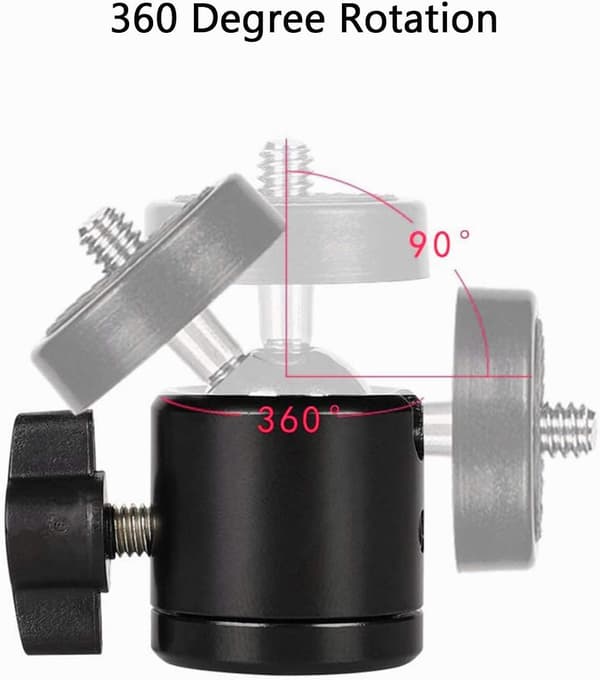 2-pakning 1/4\" mini svingbart kulehode stativfeste – 360° baseadapter for DSLR, kamera, lampe