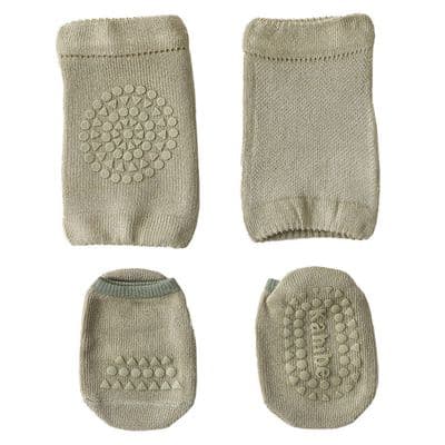 Set med halkfria babyknäskydd och halkfria babysockor, neutrala knäskydd för