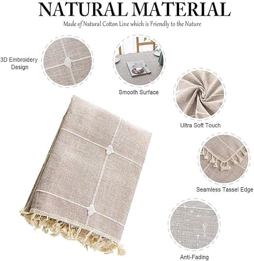 (Square Brown, 140 x 180 cm) Rectangular Tablecloth Stain Resistant Waterproof Outdoor Tablecloth Cotton and Linen Tablecloth Suitable for Kitchen, Garden