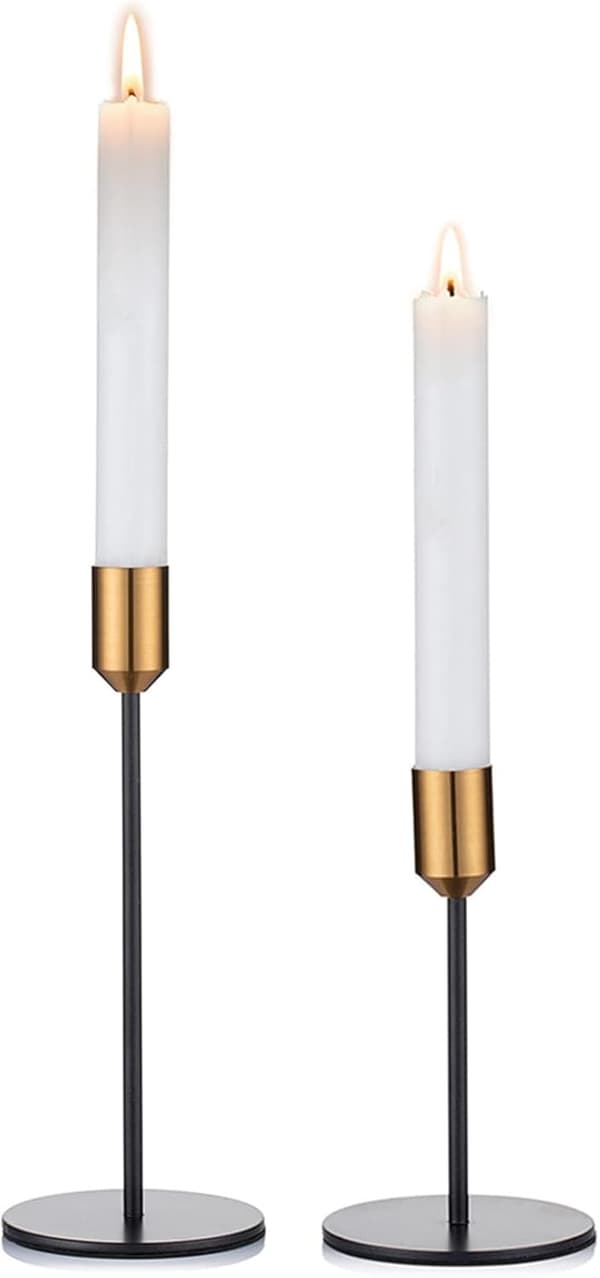 2-pack Taper Candle Holders, Candlestick Set, Gold and Black Brass Candlestick Set Table Decoration