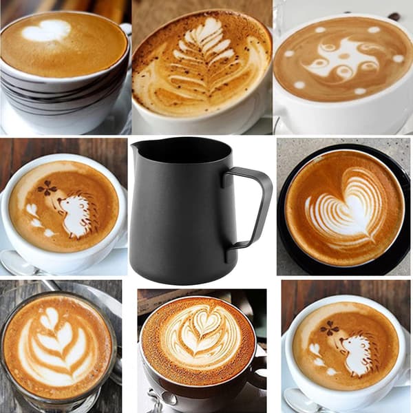 Espressokander i rustfrit stål, mælkeskummer til espressomaskiner Cappuccino Latte Art Sort, 350 ml