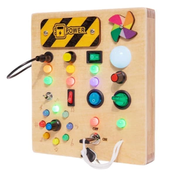 Montessori \"Busy Board\" - Sensorisk treleke med LED, pedagogisk leke for barn 2 - 4 år