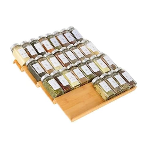 Storage Rack Bamboo Spice Organizer Drawer Stackable Kitchen Shelf 4-Tier Cabinet Storage Box Home Organizer