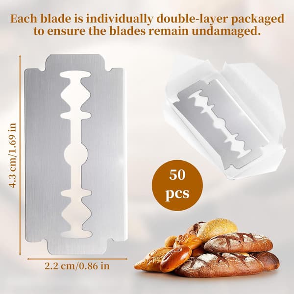 50 STK Brød Lame Blade Refill - Kirurgisk Rustfrit Stål Scoring til Surdejsbagning, Ultraskarpt Udskiftningsbarberblad, Fransk Dej