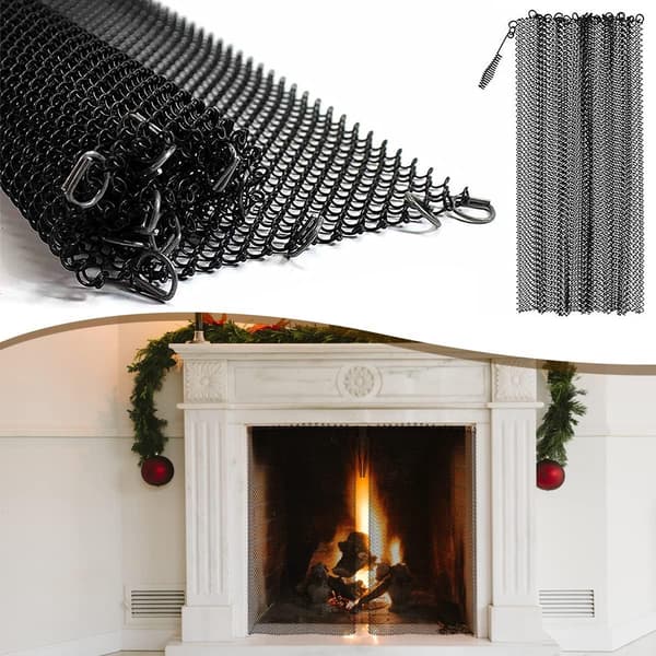 Fireplace Screens, Two-Panel Mesh Screen, Spark Guard with Handles, 61x55.9cm, Rod Kit Not Included