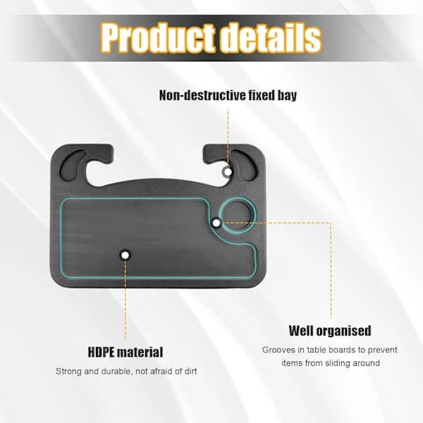 (pow yeah!) Bilratbord, Alsidig Bilbakke til Rattet, Rejsetilbehør til Hyppige Rejsende Sort