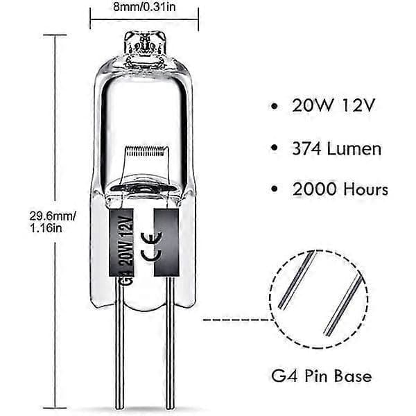 10-pak 20W G4 halogenpærer 12V varmt hvidt lys [JUN]
