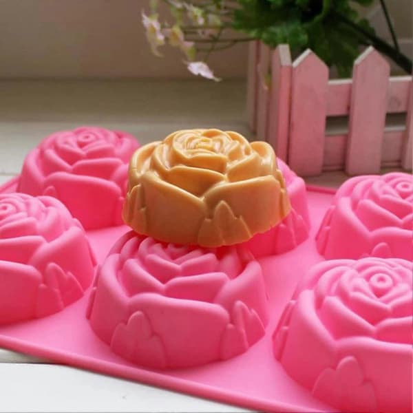 Kageform 3D Genanvendelig 6-rums Non-stick Roseformet Fondantform til Køkkenet