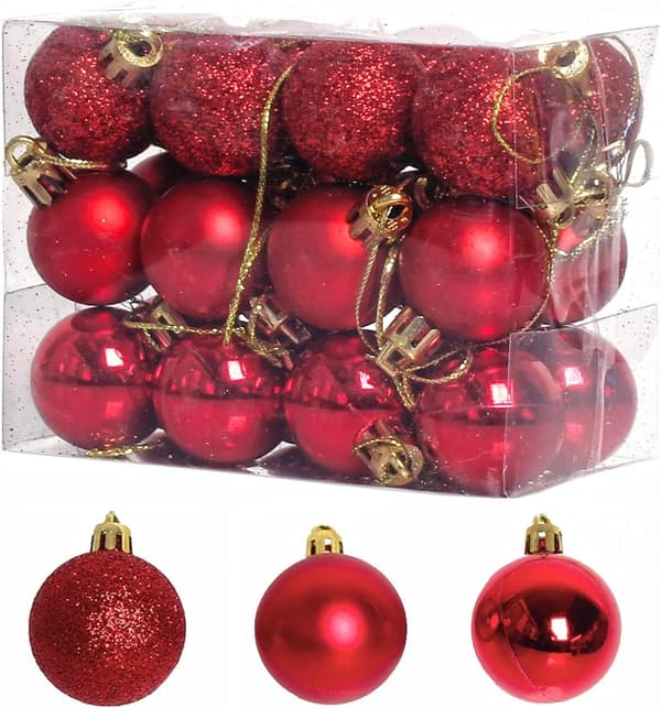 (Red) 24 pcs 3 cm Christmas tree balls, party decorations, shatterproof B