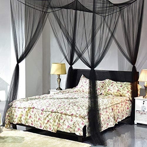 Double Bed Mosquito Net Rectangular Canopy Large Black Simple Summer Mosquito Net with 4 Openings Canopy Bed Curtains 190cm(W) x210cm(