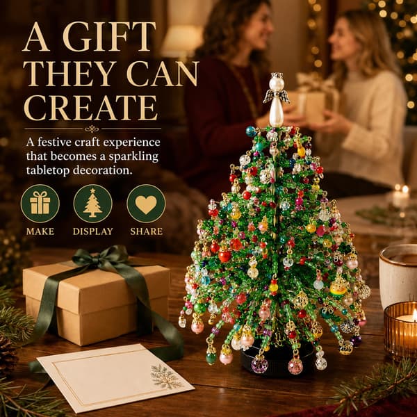 DIY Beaded Christmas Tree, Crystal Christmas Craft Kit (White) White