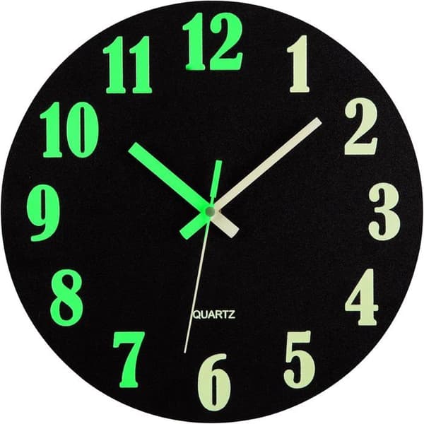 Luminous Wall Clock 30cm Thickened Round Wooden Clock - MDF - Black