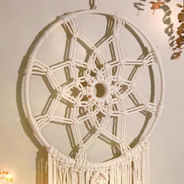 Smuk drøm Macrame drømmefanger, stor vævet fjer vægdekoration