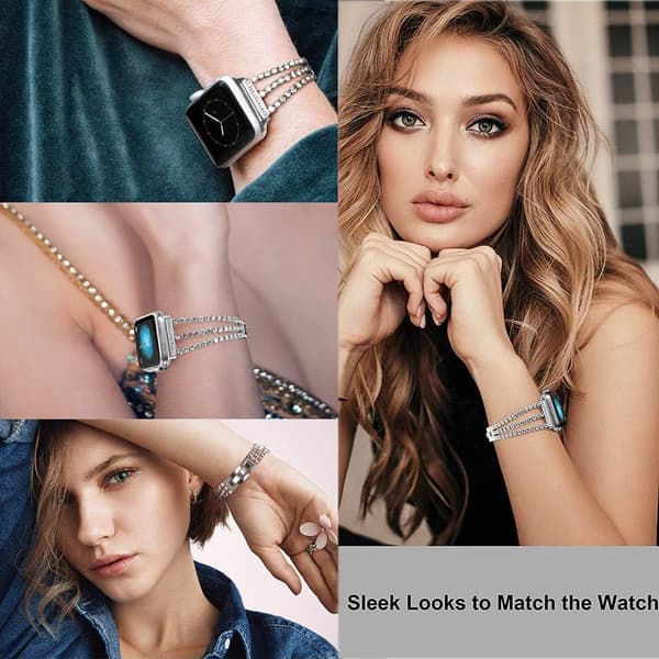 Sølv Diamant-rem kompatibel med Apple Watch 38mm 40mm 41mm Kvinder
