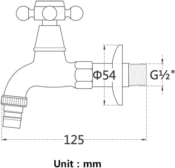 Vaskhane i messing med G1/2 vasktud - Antik Kors H