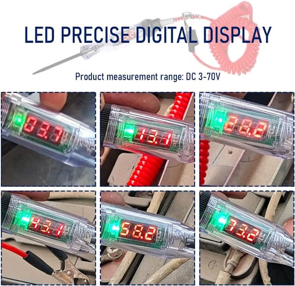 Heavy Duty 3-70V Car Test Light, Digital LED Relay Tester with 110\" Telescopic Spring Cable