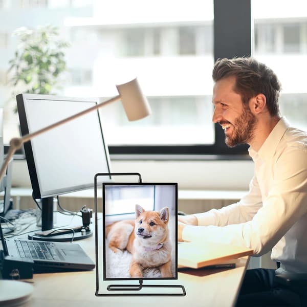 Rotating Floating Photo Frame Double-Sided Frame Acrylic Metal 8 Inch Stable Creative Tabletop