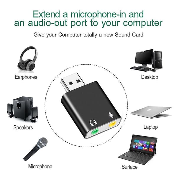 Eksternt USB-lydkort til Jack 3,5 mm-konverter til headset og mikrofonadapter