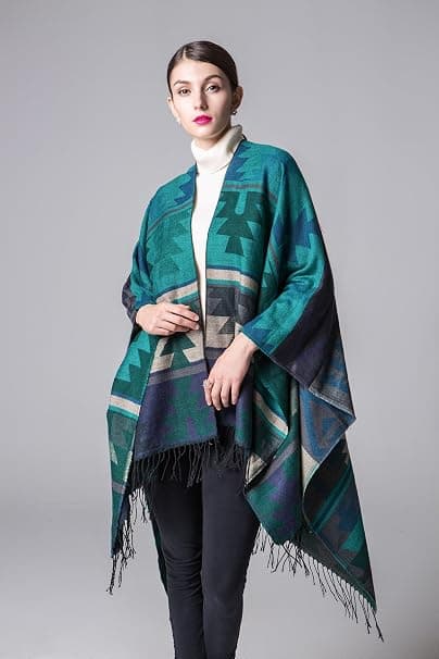 130 x 150 cm Women's Oversized Tartan Poncho Cape Bl