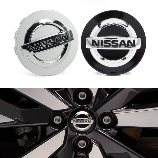 4-pak Nissan Navkapsler / Fælgemblemer - 54mm Sølv