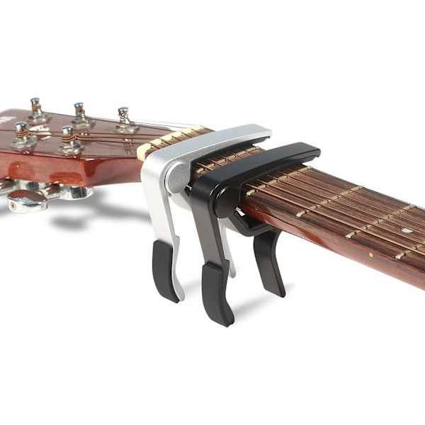 Gitarr Capo med 5 plektrum (svart) - 75*80mm, Legeringsgitarr Capo för 6-strängad gitarr