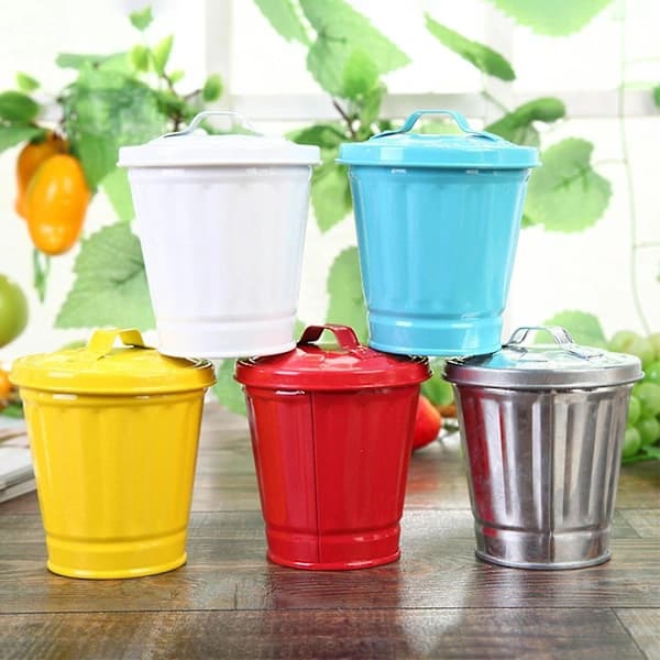 Desktop Waste Bin with Lid, Bucket Shape, Leak-Proof, Large Opening, Trash Can BY White One Size