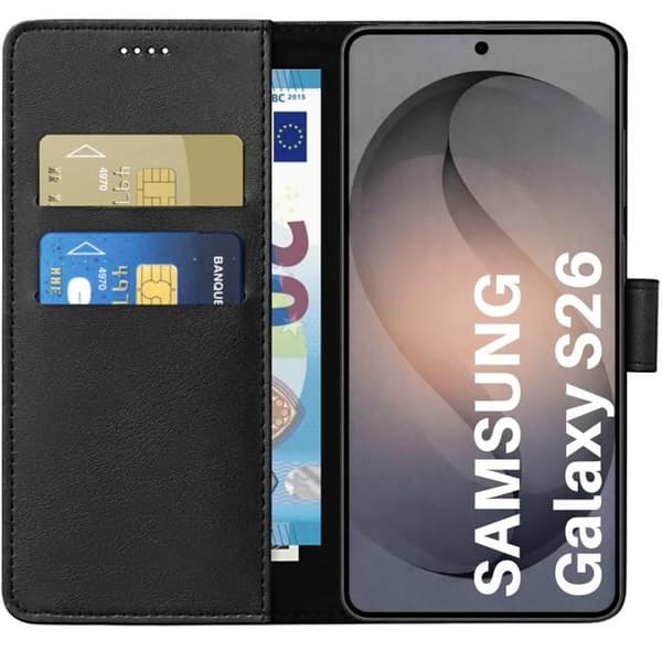 Samsung Galaxy S26 Wallet Case with Magnetic Closure and Card Slots [JUN] Black Svart