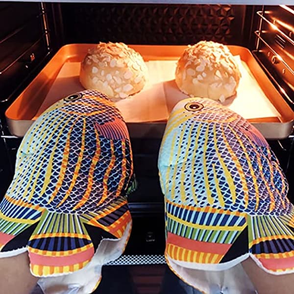 Fun Heat Resistant Oven Mitts for the Kitchen - Non-Slip, Cotton, Hangable