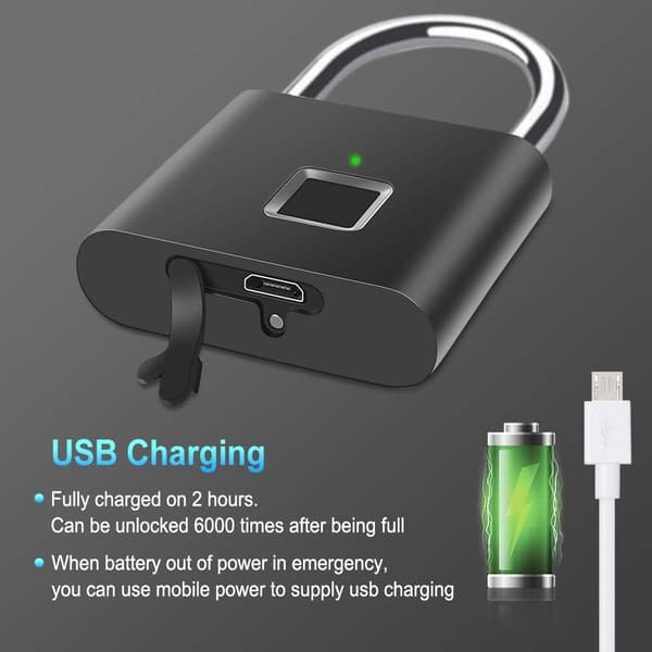 Fingerprint Lock, USB Rechargeable Smart Lock, Keyless Padlock for Gym, Door, Luggage, Suitcase, School