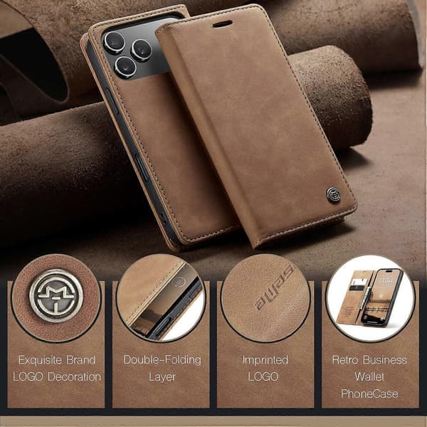 CASEME 013 Series PU læderpung-etui med stander til iPhone 17 Pro Max (brun, brun)