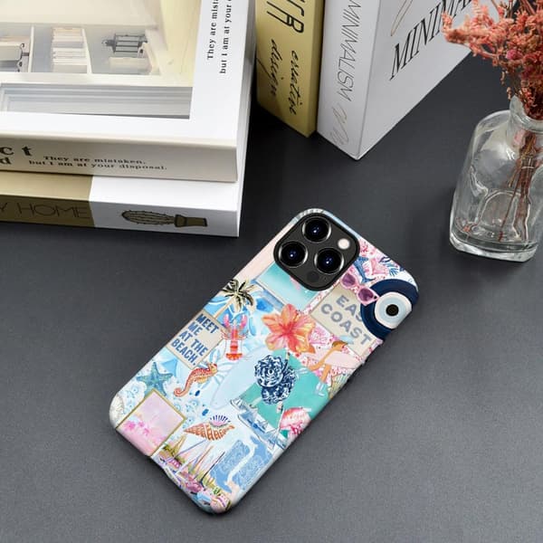 Generic Case Compatible with iPhone 16 Pro Max, Scratch-Resistant Hybrid 2-Layer Hard Case, Seashell Beach Summer Jellyfish Collage