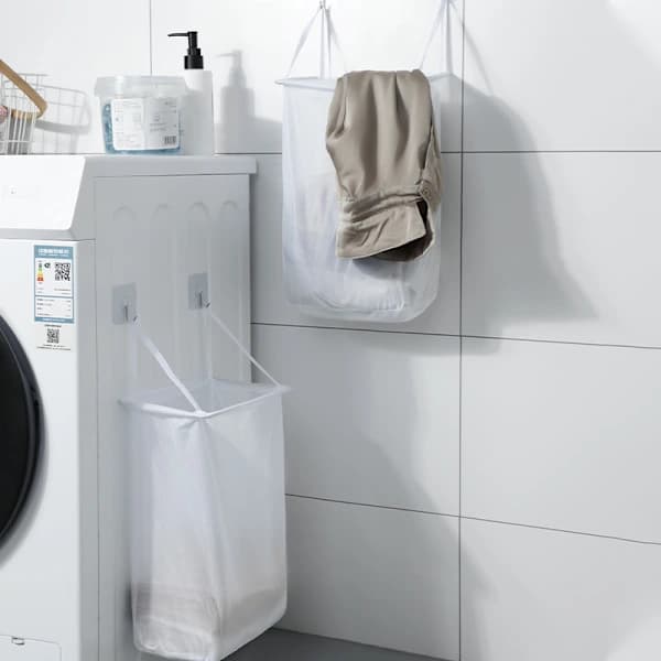 (pow yeah!) Wall-mounted laundry basket self-adhesive storage basket - White, 36*24.5*15.5cm, 2 pcs