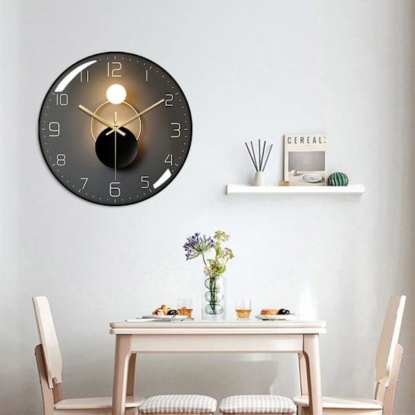 (Svart) Modern tyst väggklocka, 30 cm diameter väggklocka, rund