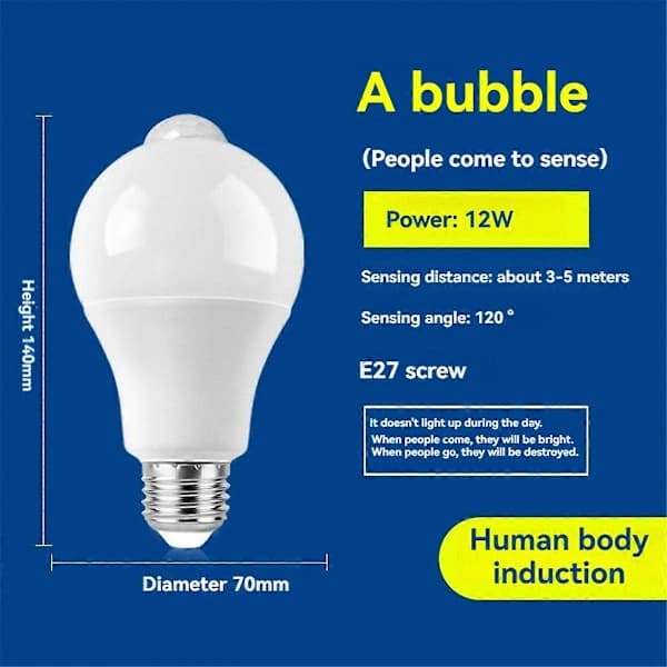 4-pak E27 LED Bevægelsessensorlampe LED-pære PIR-sensorlampe 9W